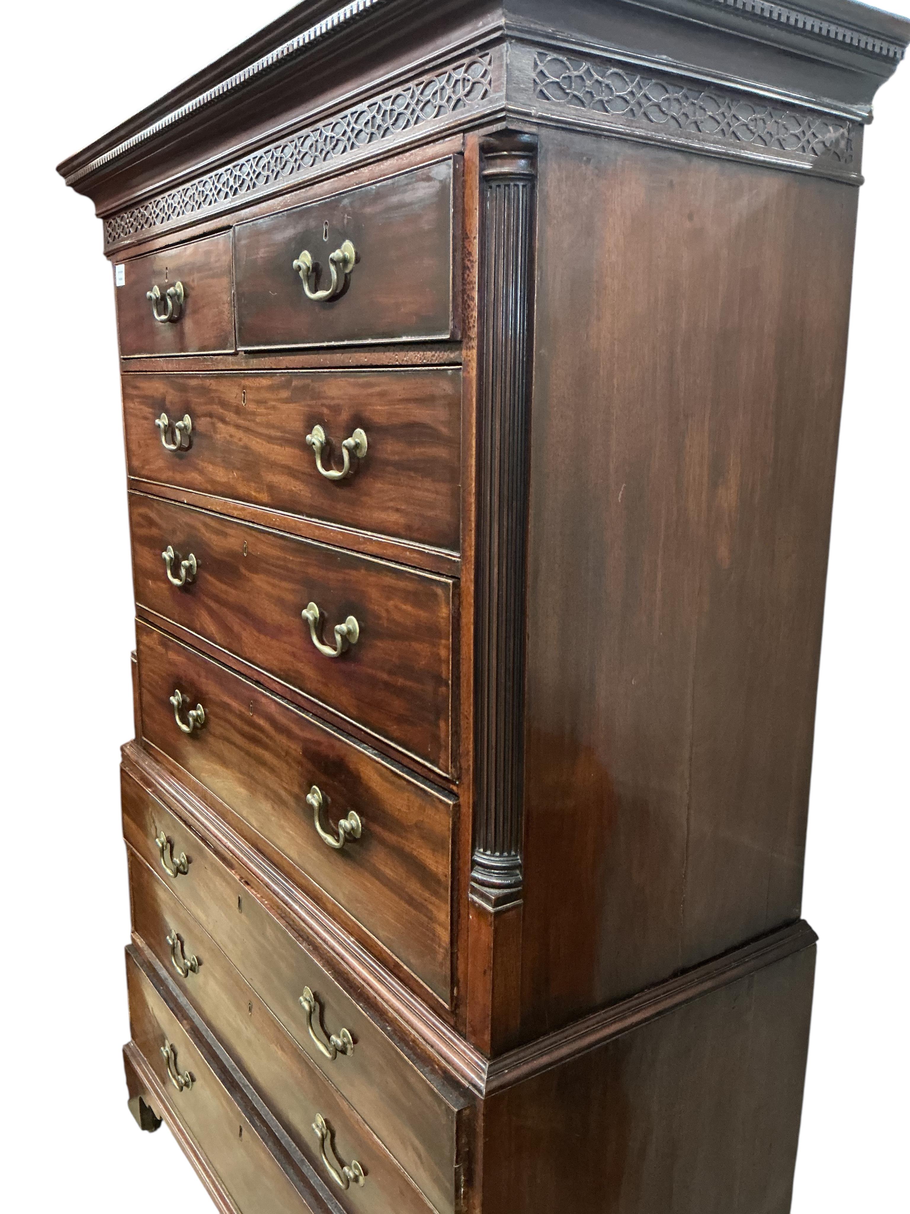 A George III mahogany chest on chest, width 123cm, depth 54cm, height 184cm